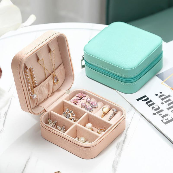 Travel Jewelry Organizer Box Portable Leather Storage Ornaments Ring Earrings Black (10X10x5cm) Jewellery Boxes
