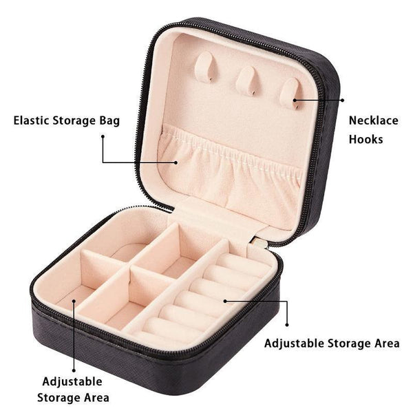 Travel Jewelry Organizer Box Portable Leather Storage Ornaments Ring Earrings Black (10X10x5cm) Jewellery Boxes