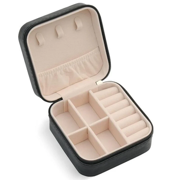 Travel Jewelry Organizer Box Portable Leather Storage Ornaments Ring Earrings Black (10X10x5cm) Jewellery Boxes
