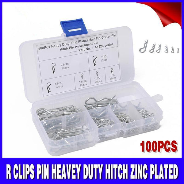 100Pcs Heavy Duty Zinc Plated R Clips Pin Tractor Hitch Assortment Screws & Bolts