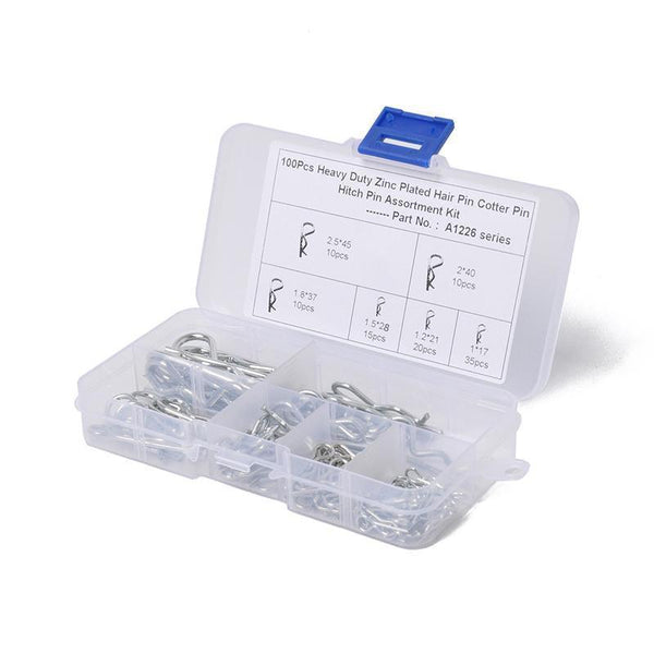100Pcs Heavy Duty Zinc Plated R Clips Pin Tractor Hitch Assortment Screws & Bolts
