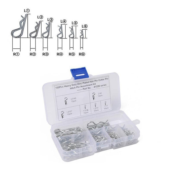 100Pcs Heavy Duty Zinc Plated R Clips Pin Tractor Hitch Assortment Screws & Bolts