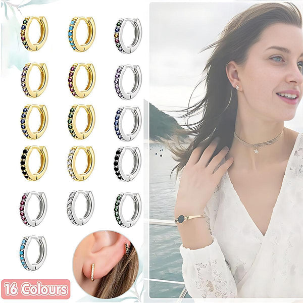 925 Sterling Silver Gold Rings Plated Cubic Crystal Cuff Huggie Hoop Au Black Earrings