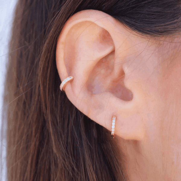 925 Sterling Silver Gold Rings Plated Cubic Crystal Cuff Huggie Hoop Au Black Earrings