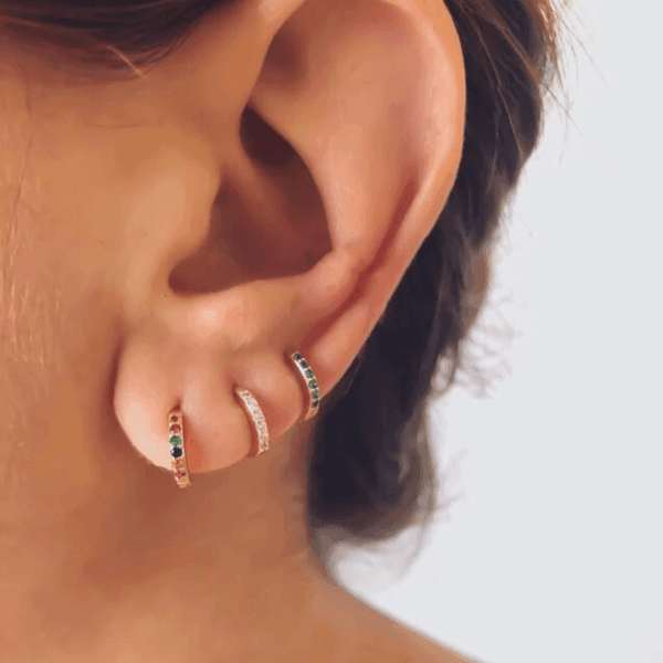 925 Sterling Silver Gold Rings Plated Cubic Crystal Cuff Huggie Hoop 1 Piece Earrings