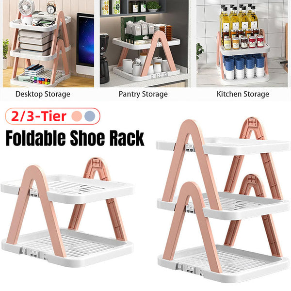 2/3 Tier Removable Shoe Rack Folding Storage Shelf Simple Space Saving Organizer 3Tier Pink Shoe Organisers