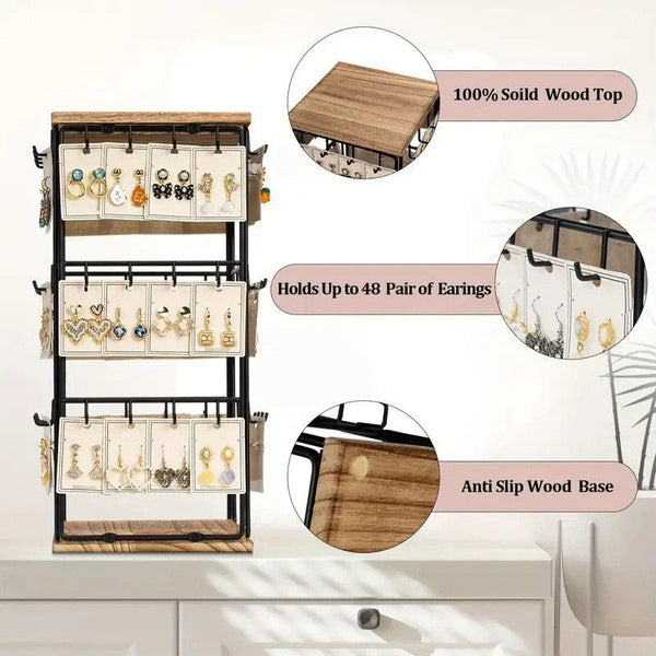 Iron Desktop Earrings Display Organizer Jewellery Stand Holder For Home Storage Black Storage & Display