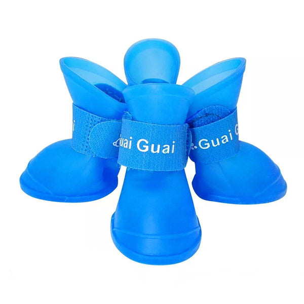 4Pcs Cartoon Boots Pet Rain Shoes Waterproof Non Slip Wear Resistant Dog Blue Dog Clothing & Shoes