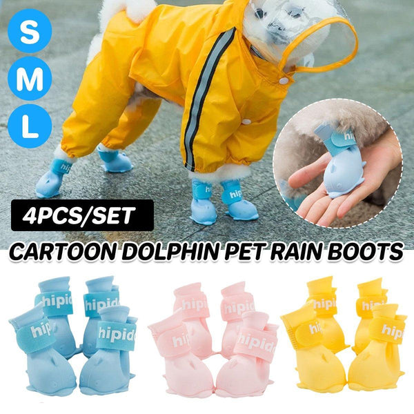4Pcs Cartoon Pet Rain Boots Waterproof Non Slip Wear Resistant Shoes For Dogs Blue L Dog Clothing & Shoes