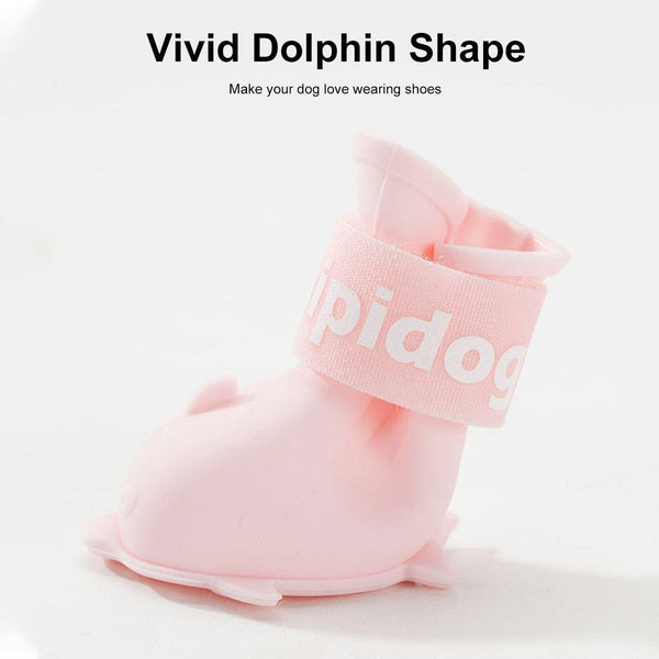 4Pcs Cartoon Pet Rain Boots Waterproof Non Slip Wear Resistant Shoes For Dogs Blue Dog Clothing & Shoes