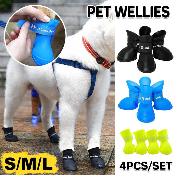 4Pcs Cartoon Boots Pet Rain Shoes Waterproof Non Slip Wear Resistant Dog Yellow Dog Clothing & Shoes