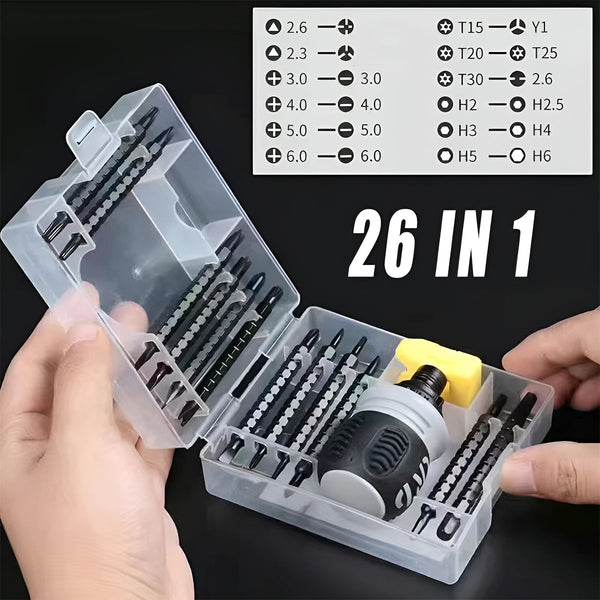 Ratchet Screwdriver Set With Sleeve Dual Head Expansion Cross Bits 26 In 1 Yellow Ratchet Wrenches