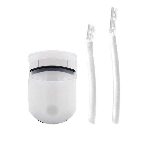 3Pcs Eyebrow Razor Set Facial Trimmer Shaver Blade Hair Remover Beauty Tool Short+Long Razor+Eyelash Curler Clear Women's Shavers