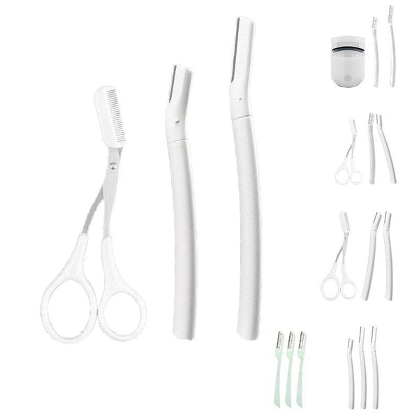 3Pcs Eyebrow Razor Set Facial Trimmer Shaver Blade Hair Remover Beauty Tool Short+Long Razor+Scissor White Clippers & Trimmers