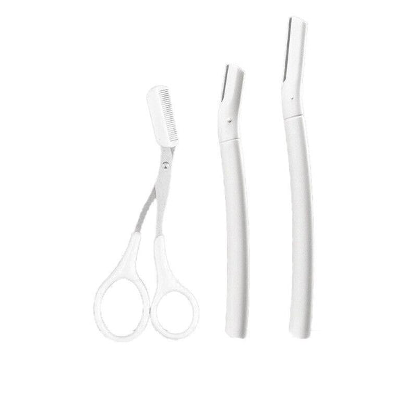 3Pcs Eyebrow Razor Set Facial Trimmer Shaver Blade Hair Remover Beauty Tool Short+Long Razor+Scissor White Clippers & Trimmers