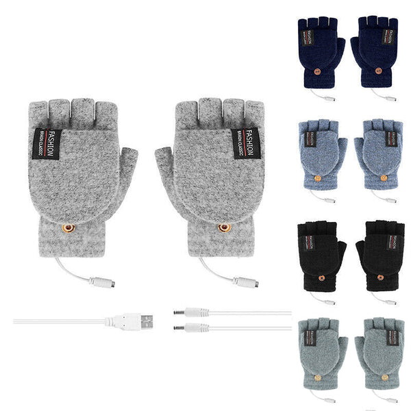 Usb Heated Half Finger Gloves Winter Warm Knitted For Typing And Office Use Navy Gloves & Mittens