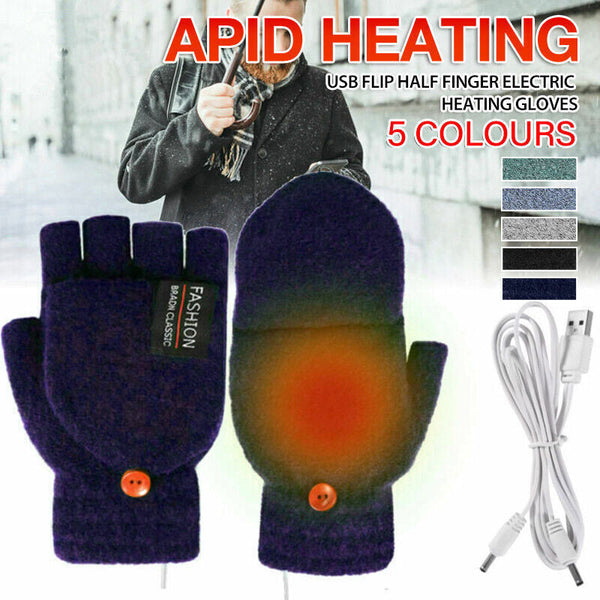 Usb Heated Half Finger Gloves Winter Warm Knitted For Typing And Office Use Blue Gloves & Mittens
