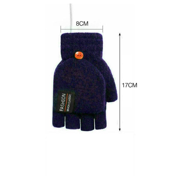 Usb Heated Half Finger Gloves Winter Warm Knitted For Typing And Office Use Blue Gloves & Mittens