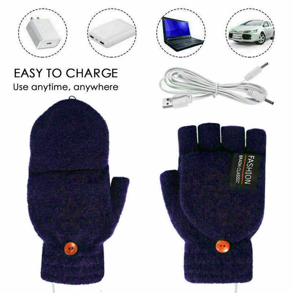 Usb Heated Half Finger Gloves Winter Warm Knitted For Typing And Office Use Blue Gloves & Mittens
