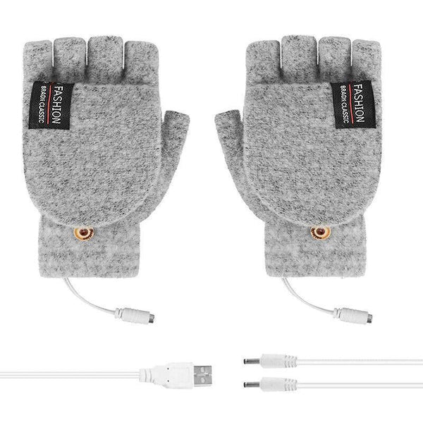 Usb Heated Half Finger Gloves Winter Warm Knitted For Typing And Office Use Grey Gloves & Mittens