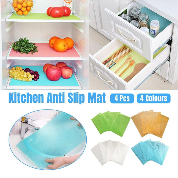 4Pcs Cuttable Kitchen Anti Slip Mat Fouling Refrigerator Drawer Liner Blue Drawer Liners