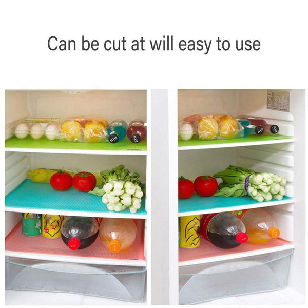4Pcs Cuttable Kitchen Anti Slip Mat Fouling Refrigerator Drawer Liner Blue Drawer Liners