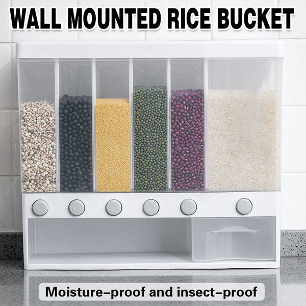 Wall Mounted Automatic Rice Dispenser Sealed Grain Plastic Storage Tank White Food Storage Containers