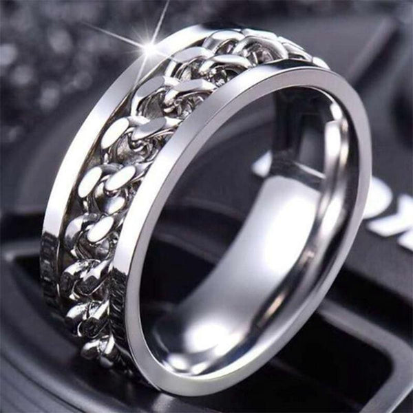 Spinner Mens Womens Fidget Rotating Silver Stainless Steel Size 12 Rings