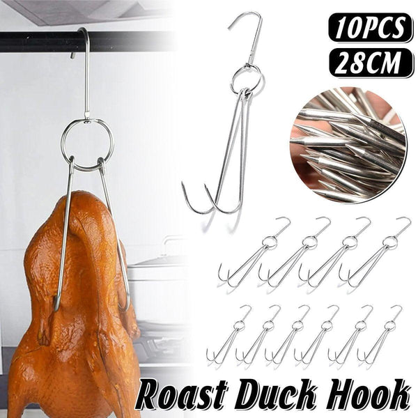 10Pcs Stainless Steel Roast Duck Hooks Duty Double For Chicken Meat Goose Other Kitchen Gadgets