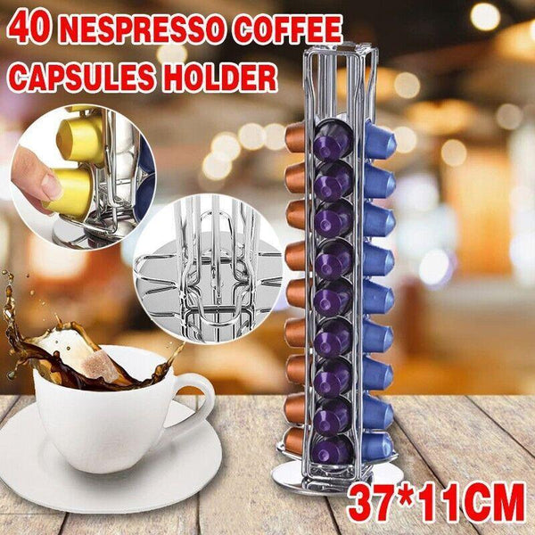 40 Capsules Rotating Coffee Pod Holder Rack For Nespresso Chrome Countertop Stand Coffee Pods