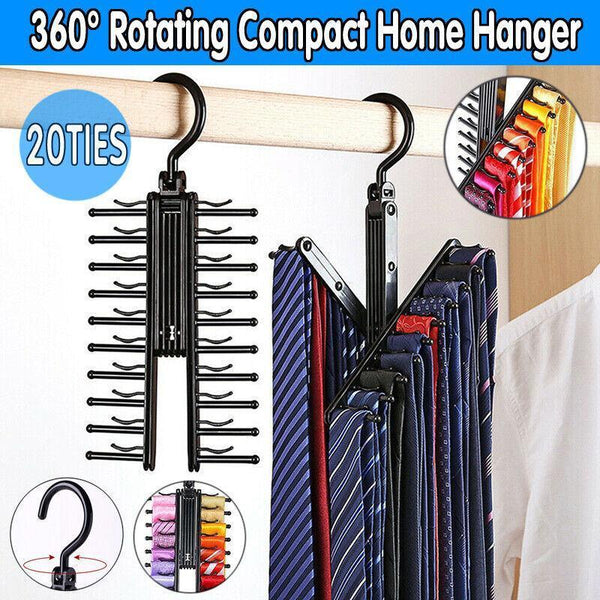 360 Degree Rotating Tie Hanger With 20 Hooks For Closet Scarves Belts Organisation Hooks & Hangers