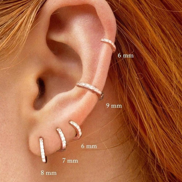 7Sizes Hoop Earring Silver Zirconia Huggie Cartilage Piercing Jewellery Champagne 9Mm Earrings