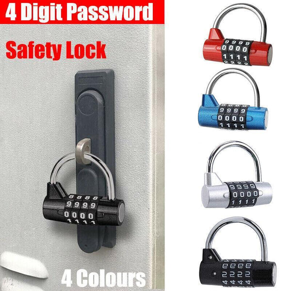4 Digit Combination Padlock Wide Shackle Password Lock For Locker Or Luggage Red Combination Padlocks