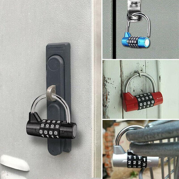 4 Digit Combination Padlock Wide Shackle Password Lock For Locker Or Luggage Red Combination Padlocks