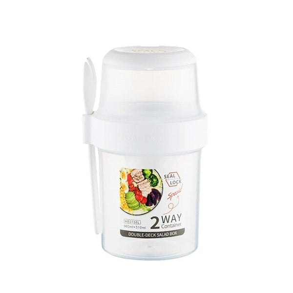 Double Plastic Salad Cup With Fork Sealed Breakfast Container On The Go Meal 560Ml Green Food Storage Containers