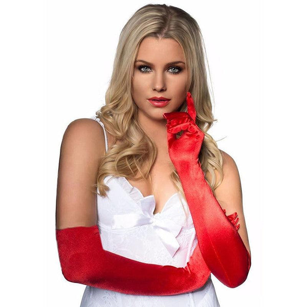 Elegant Long Satin Opera Gloves For Prom Party Wedding Costume Or Formal Dress Red Gloves & Mittens