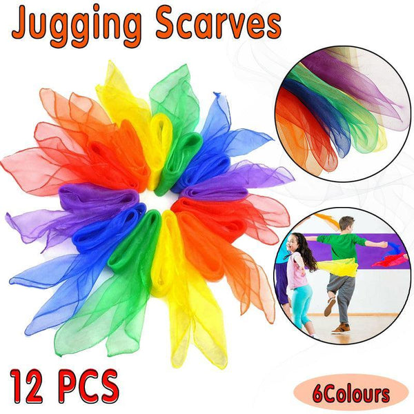 12Pcs Gradient Juggling Silk Dance Tricks Dancing Props Scarves Chiffon Au Magic