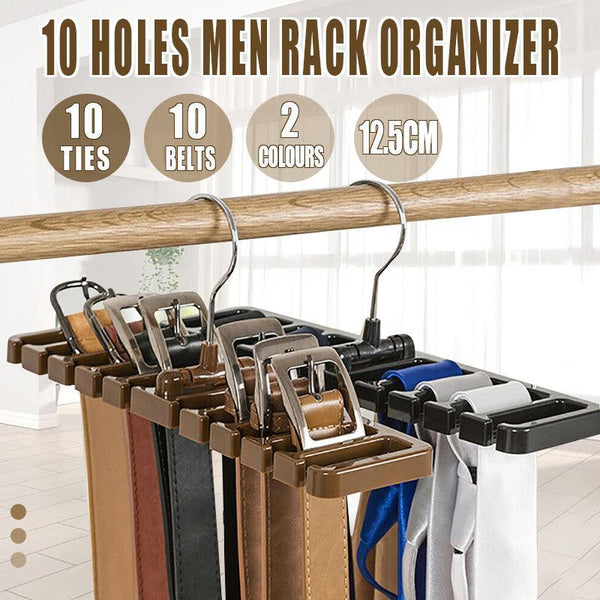 10 Slot Tie And Belt Hanger For Wardrobe Mens Closet Rack Organiser Hook Black Coat & Hat Racks