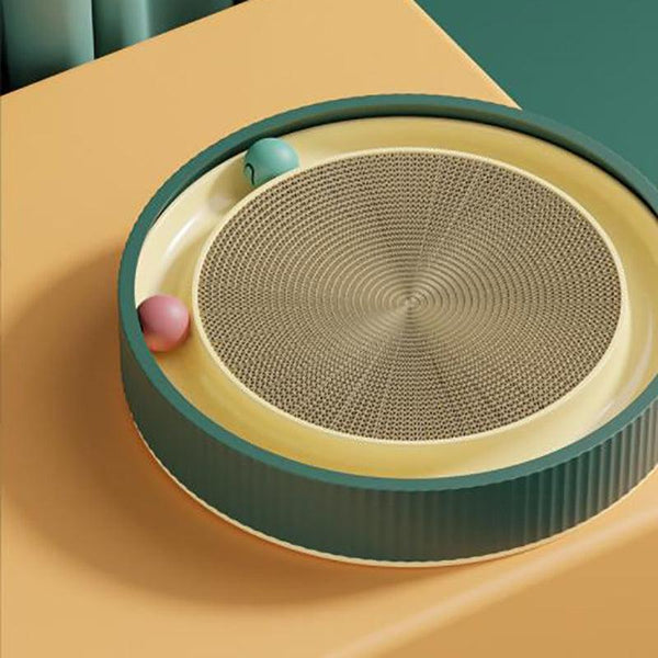 Cat Scratcher Lounge Bed Toy 40Cm Round Foldable Cardboard Pad With Ball Track Blue Furniture & Scratchers