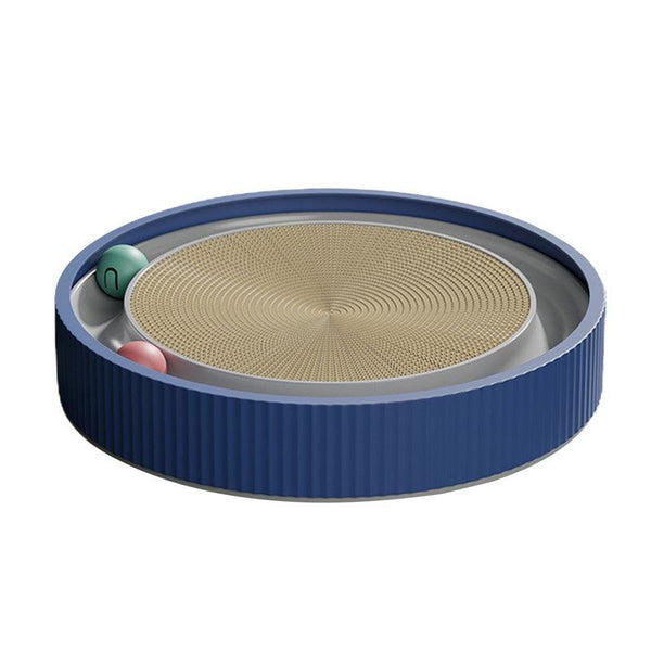 Cat Scratcher Lounge Bed Toy 40Cm Round Foldable Cardboard Pad With Ball Track Blue Furniture & Scratchers