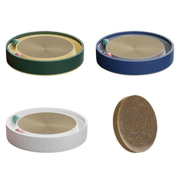 Cat Scratcher Lounge Bed Toy 40Cm Round Foldable Cardboard Pad With Ball Track White Furniture & Scratchers