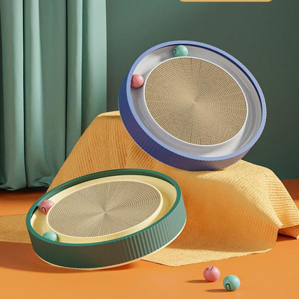 Cat Scratcher Lounge Bed Toy 40Cm Round Foldable Cardboard Pad With Ball Track White Furniture & Scratchers