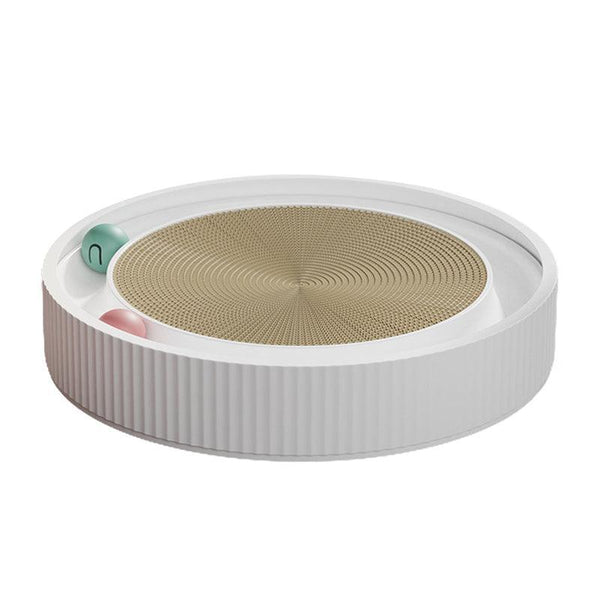 Cat Scratcher Lounge Bed Toy 40Cm Round Foldable Cardboard Pad With Ball Track White Furniture & Scratchers