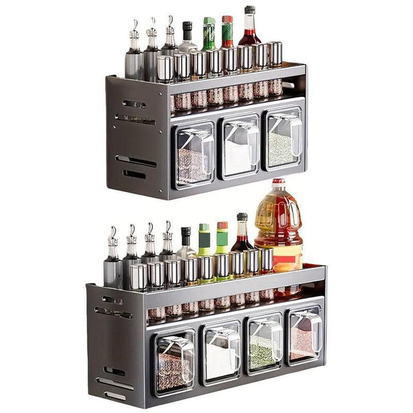 Wall Mounted Kitchen Spice Box Shelf Multifunctional Organiser For Herbs Spices 3 Grids Spice Jars & Racks