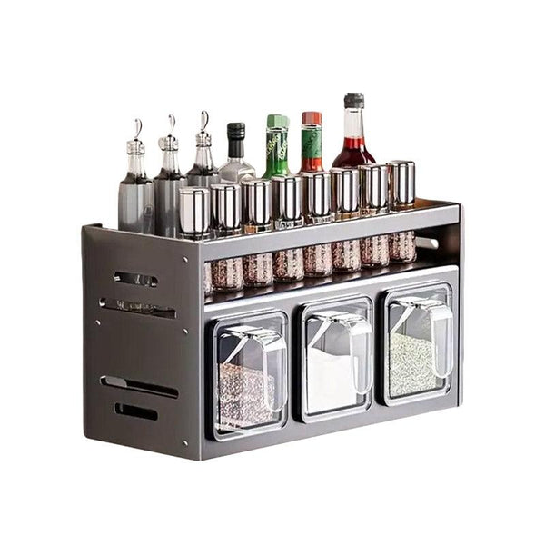 Wall Mounted Kitchen Spice Box Shelf Multifunctional Organiser For Herbs Spices 3 Grids Spice Jars & Racks