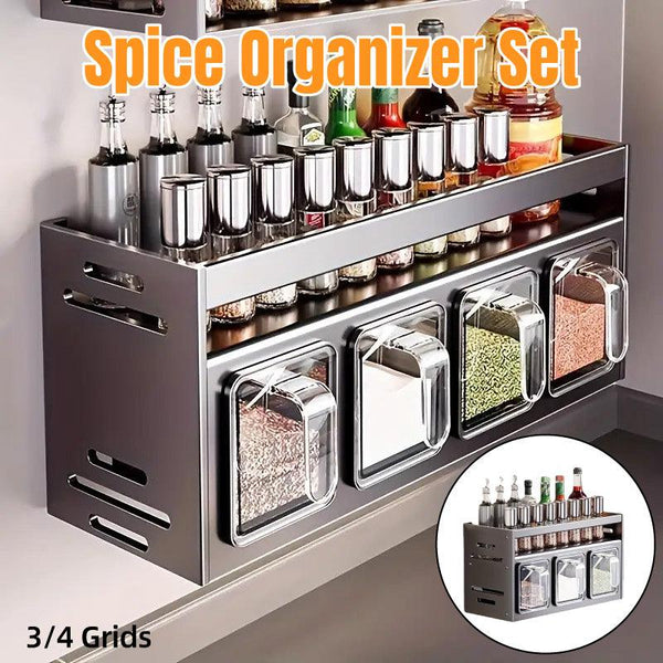 Wall Mounted Kitchen Spice Box Shelf Multifunctional Organiser For Herbs Spices 4 Grids Spice Jars & Racks