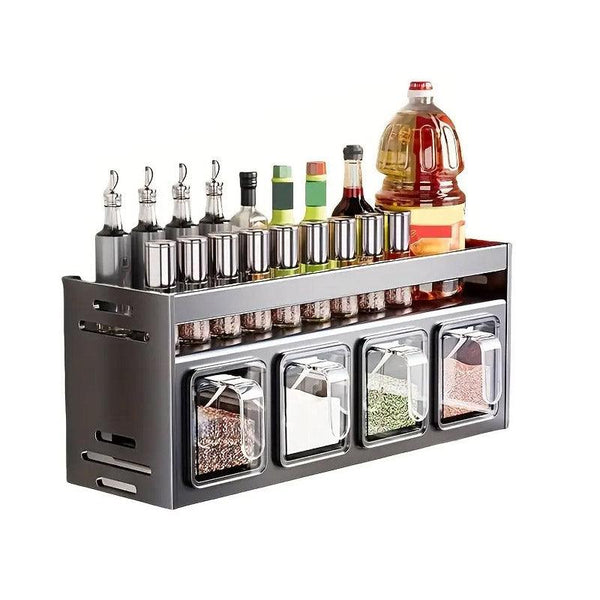 Wall Mounted Kitchen Spice Box Shelf Multifunctional Organiser For Herbs Spices 4 Grids Spice Jars & Racks