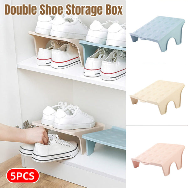 5Pcs Double Layer Shoe Rack Simple Storage Organizer Space Saving Holder Blue Shoe Racks