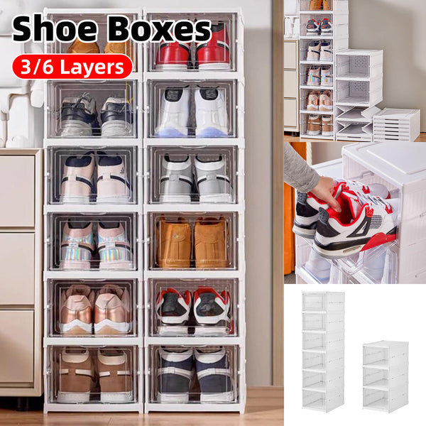 Easy Assemble Shoe Box Foldable Rack 3/6 Layers Storage Transparent Drawers Tier Shoe Racks