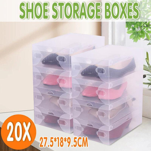 20X Clear Shoe Storage Box Foldable Stackable Plastic Boxes Shoe Racks
